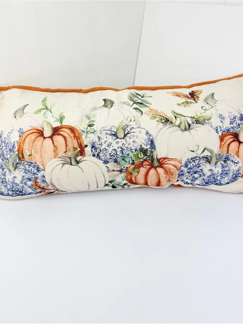 Artelier Nicole Miller Orange Cream Pumpkin Print Soft Woven Long Accent Pillow
